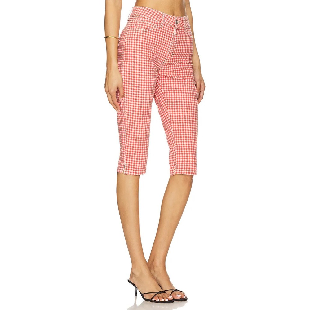 Damson Madder Cotton Embroidered High Rise Capri Pants Red Gingham UK 14 US 10